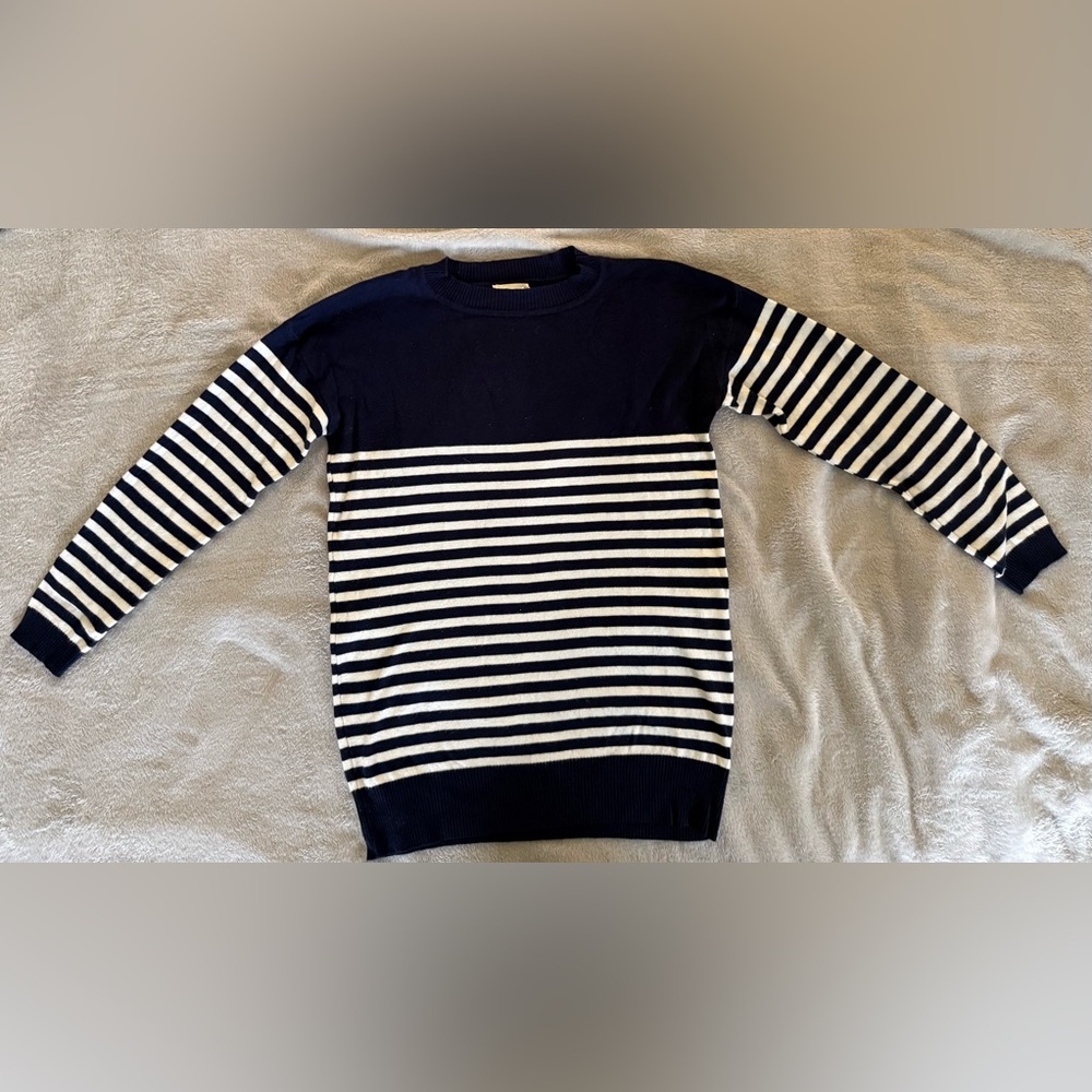 First Looks Navy and White Striped Crewneck Sweater